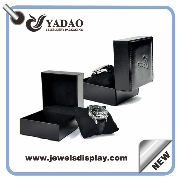Wholesale China factory Newest design black leatherette paper  watch packing boxes,watch gift boxes,watch display boxes with embossed logo
