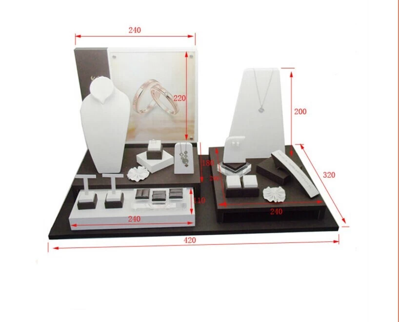 Wholesale China factory custom wood jewellery exhibitor organizer for shop counter and store window leather