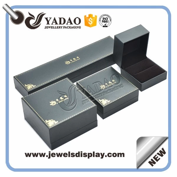 Wholesale China factory of boxes for ring earring necklace bangle and bracelet packing black leatherette jewelry box set