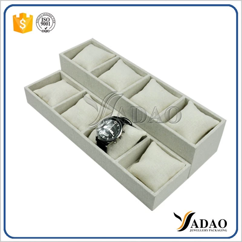 Wholesale China high quality linen trays for jewellery and watch shop counter exhibitor watch display trays Elegant Design Watch Display Tray