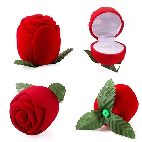 Wholesale antique style ring box luxury custom jewelry wedding velvet ring box Red Rose Ring Box Supplier