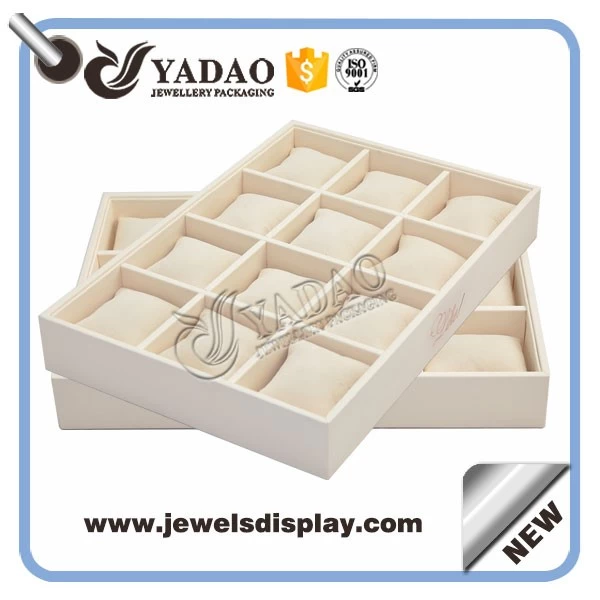 Wholesale custom cream color PU leatherette jewelry and watch displays holder for shop counter showcase leather bangle trays