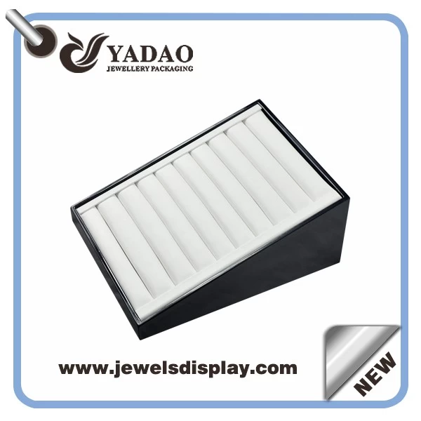 Wooden black leatherette jewelry display tray for ring display，ring presentation tray factory price