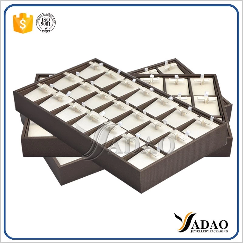 Yadao custom designable wonderful hand-making stackable mdf+pu leather jewelry display tray for earrings