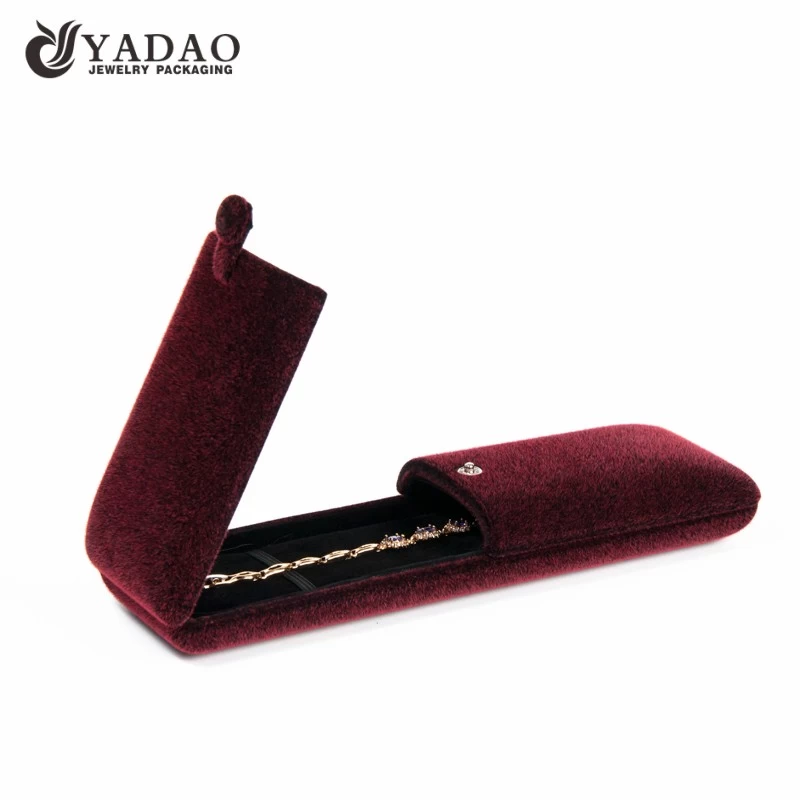 Yadao customized design plastic box jewelry packaging box colorful velvet coated inside and outside with button on the top