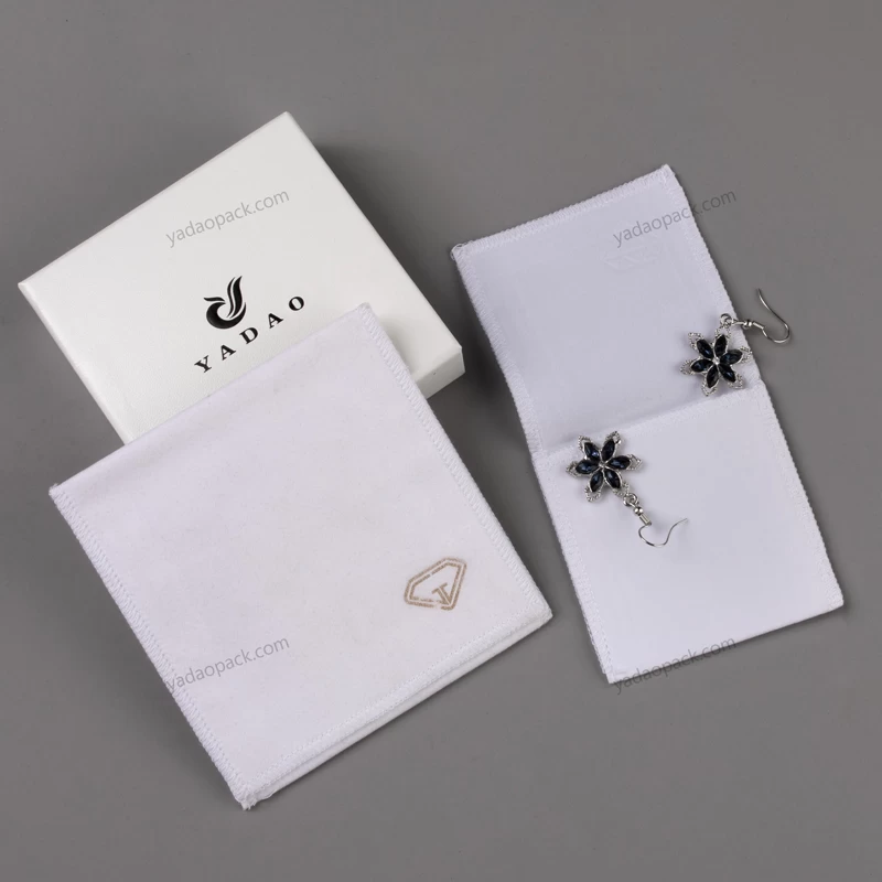 Yadao handmade velvet pouch in beautiful white color for jewelry packaging with flip lid and stitching around