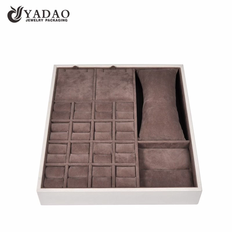 Yadao luxury jewelry display tray multi-founder tray for rings pendant bangle watch in white and brown colors