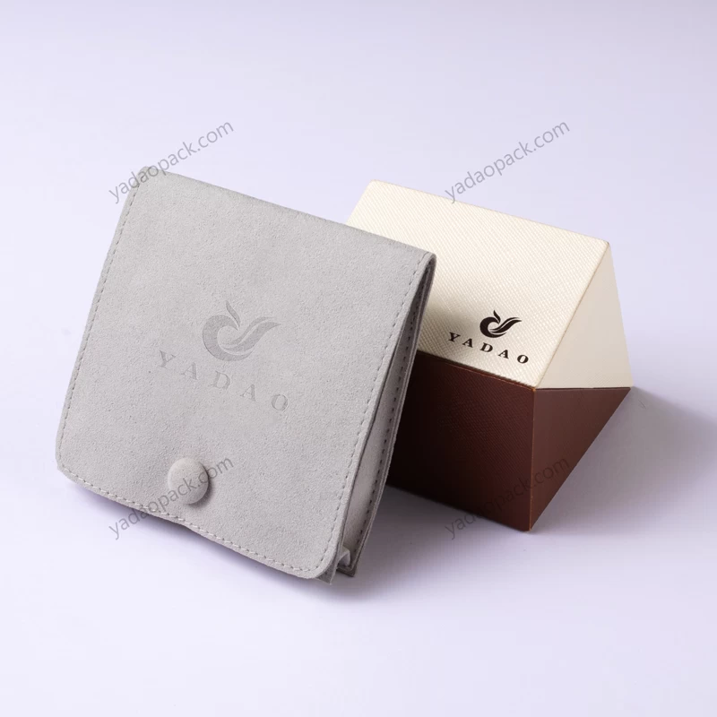 Yadao square gusset jewelry pouch microfiber packaging bag button snap pouch with free debossed logo