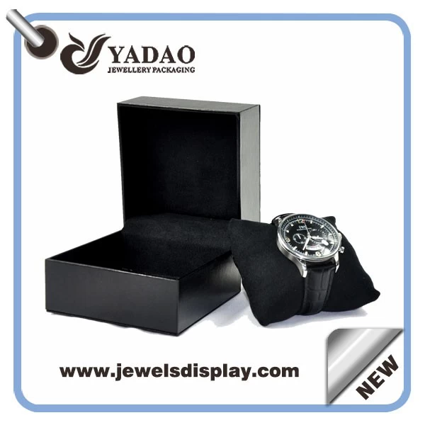 black plastic packaging watch box stitching finish in leather paper cover