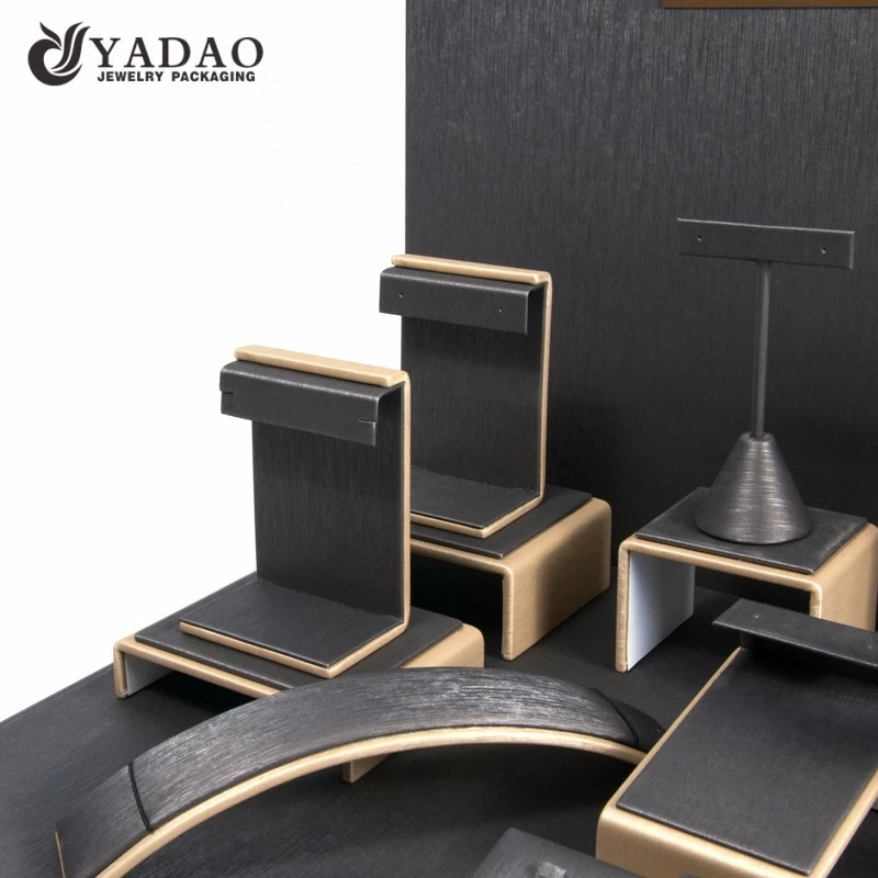 brand jewelry display set wooden displays coated with pu leather for jewelry window counter
