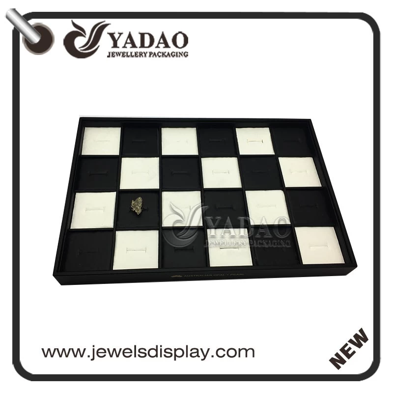 charming chess design wooden jewelry display ring tray pu leather black&white combination ring display tray