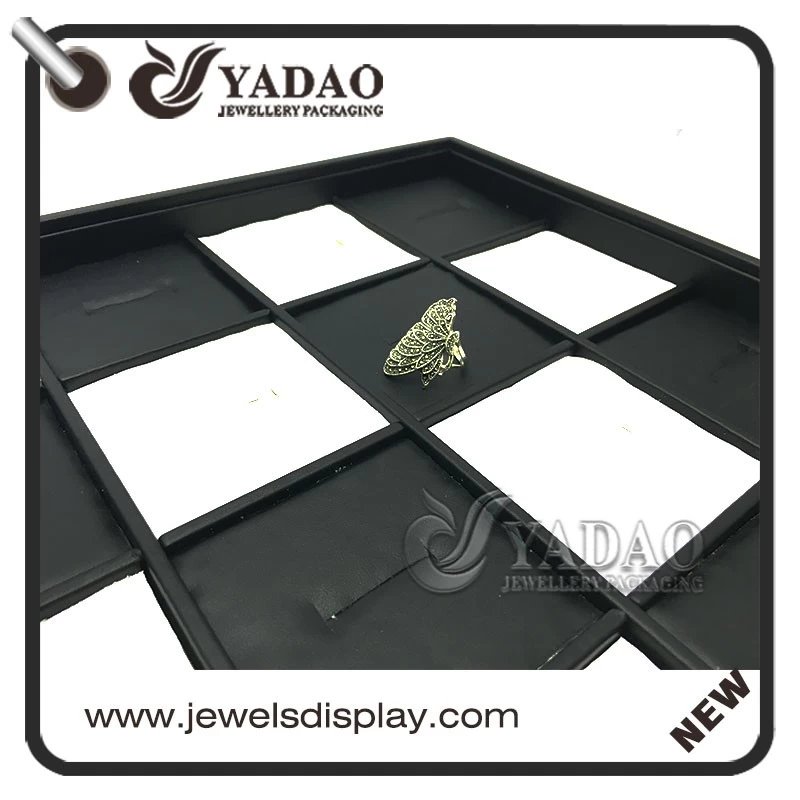 charming chess design wooden jewelry display ring tray pu leather black&white combination ring display tray