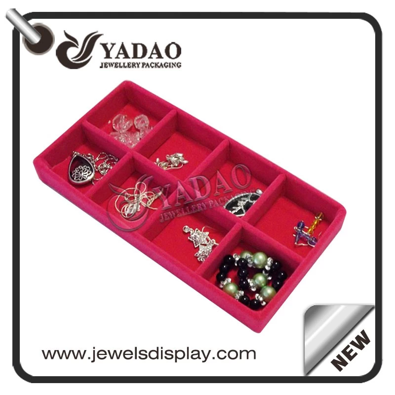 custom available flexible size color small square design mdf +velvet/leatherette display trays for ring/bracelet/necklace