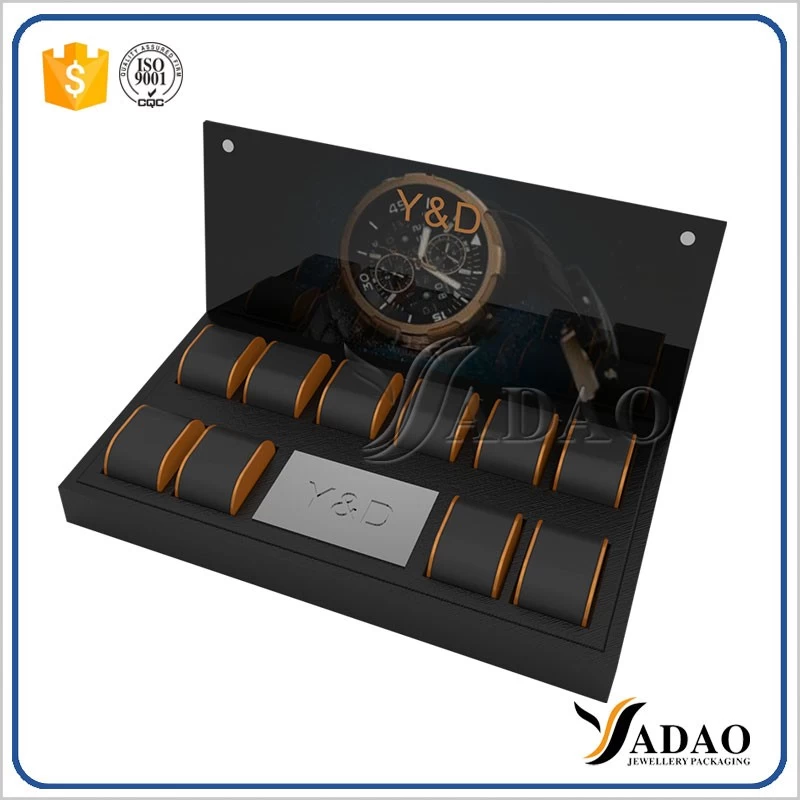 customize brand luxury watch display showcase jewelry display set design leather finish