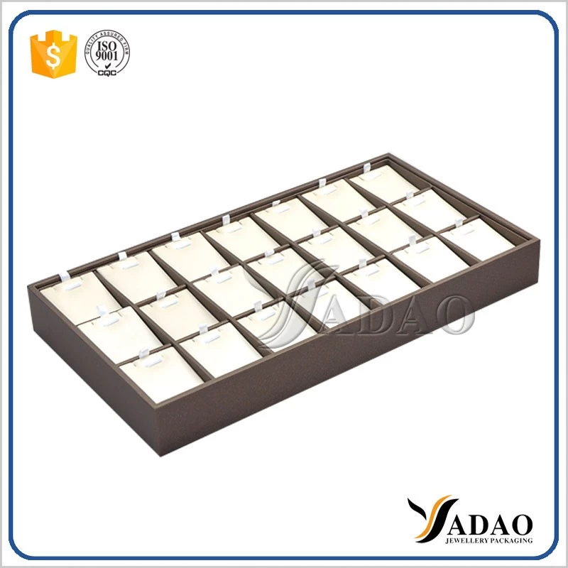 customize handmade wooden jewelry display tray pendant earring stackable jewelry tray display jewelry with movable inserts coated with pu leather