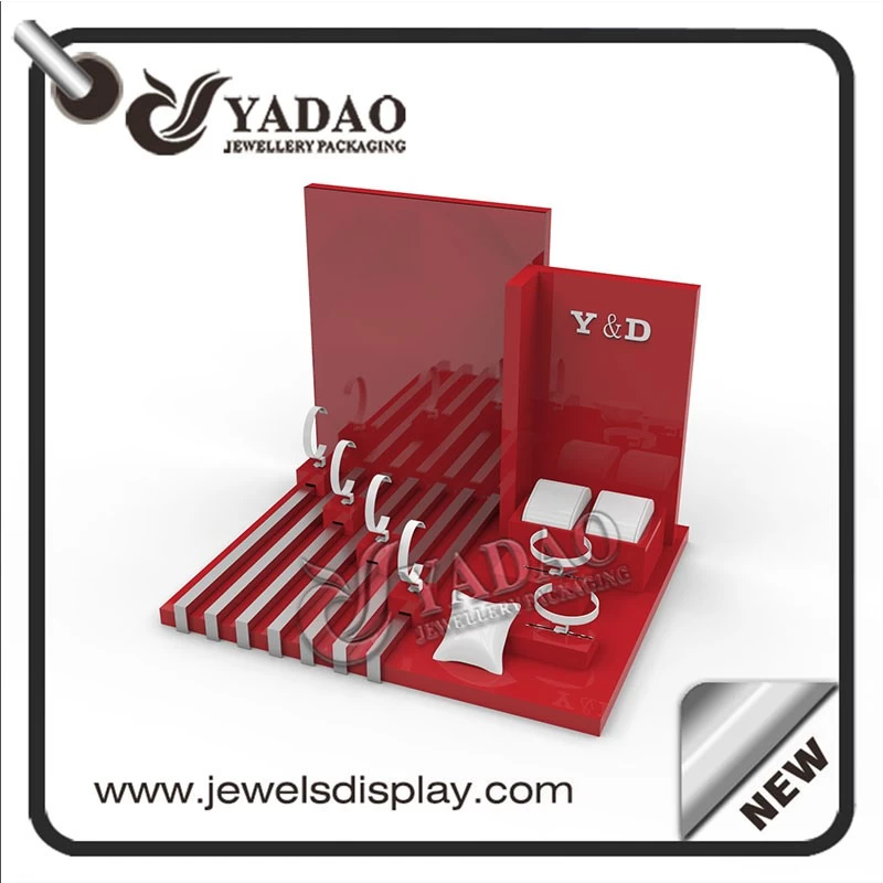 customize lacquer wooden jewelry showcase display counter jewelry display set