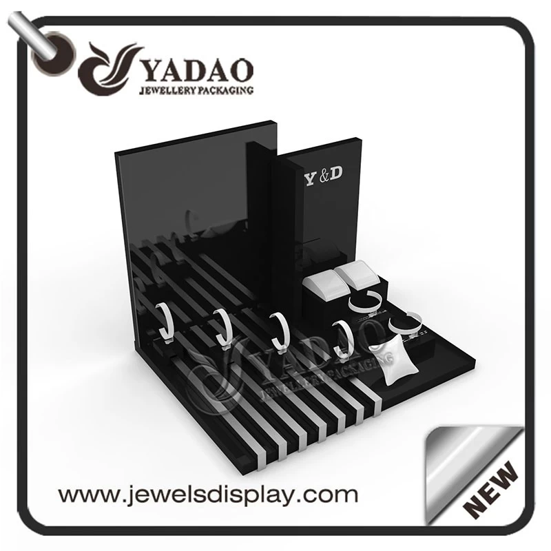 customize lacquer wooden jewelry showcase display counter jewelry display set