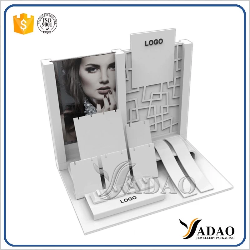 customize machine cutting acrylic jewelry display window display color lacquer painting finish acrylic display set for jewelry counter and jewelry fair
