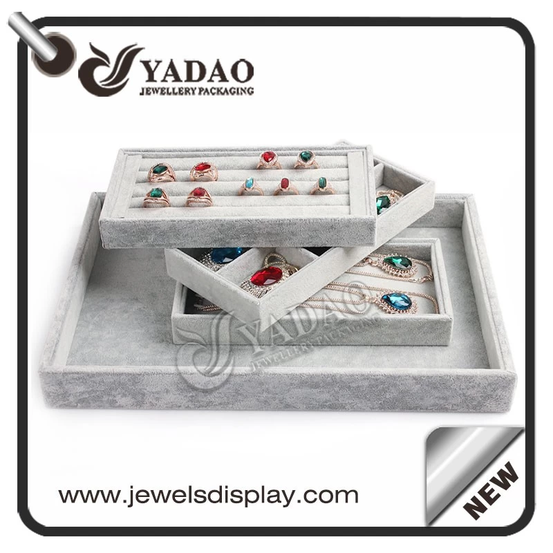 customized made top quality competitive price mobilizable combinated mdf leather/velvet display set tray