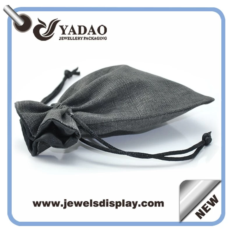 Exquisite handmade gray linen jewelry pouch with costomized logo for earring ring bracelet necklace pendant watch and tea
