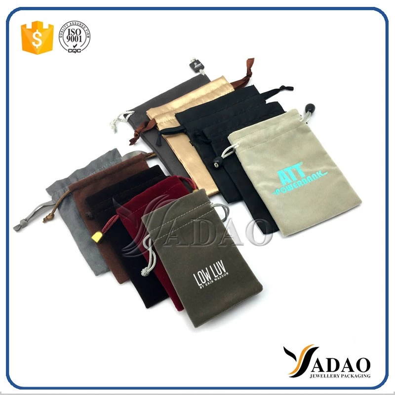fabric finish jewelry pouches packaging jewelry bag velvet suede satin pouch with drawstring/zipper/button customize brand name printing