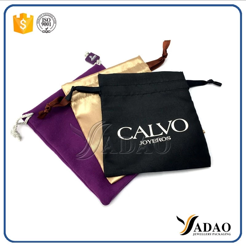 fabric finish jewelry pouches packaging jewelry bag velvet suede satin pouch with drawstring/zipper/button customize brand name printing