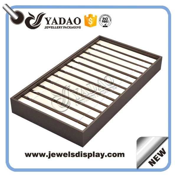 handmade stackable wooden jewelry display bracelet display tray pu leather cover wholesale