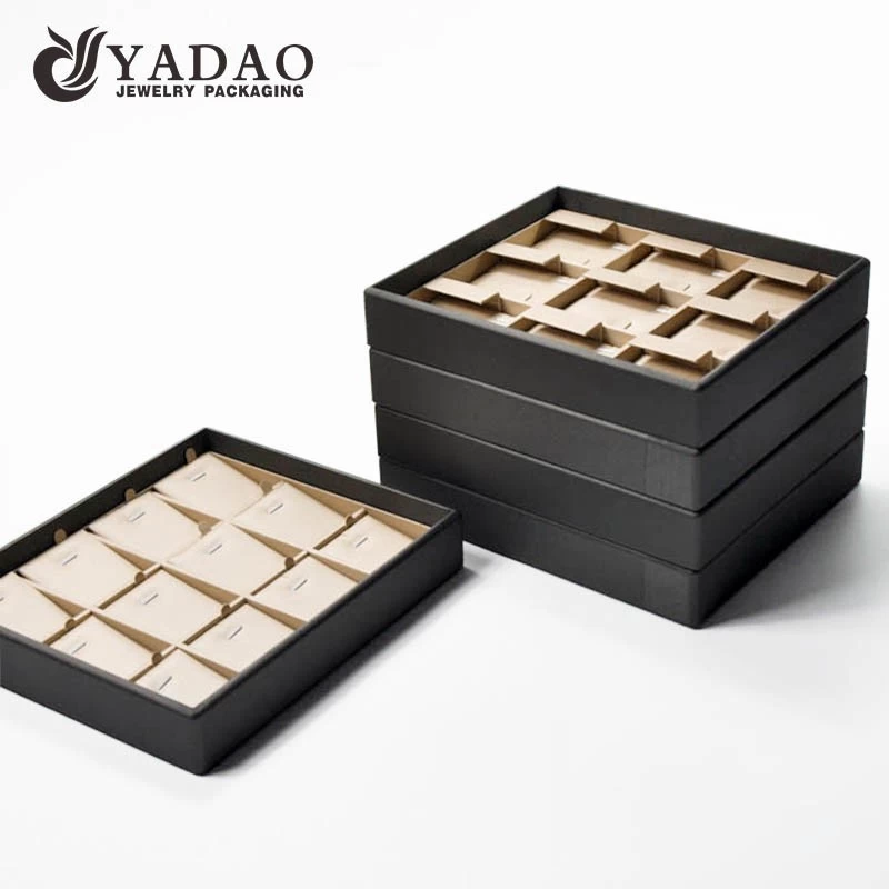 handmade stockable luxury competitive price MOQ  wholesale Yadao mdf leather jewelry displays  trays/tray set