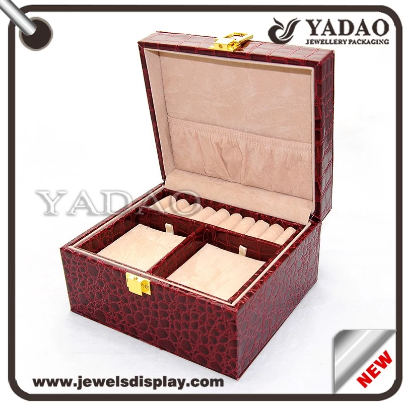 high-end delicate MOQ wholesale portabl pretty  pu leather plastic with velvet inner core jewelry box