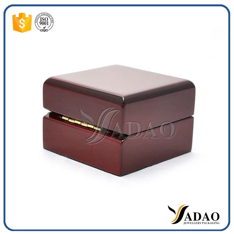 high quality customize glossy wooden box pack jewelry ring box packaging jewelry wooden box with white pu leather slot inner