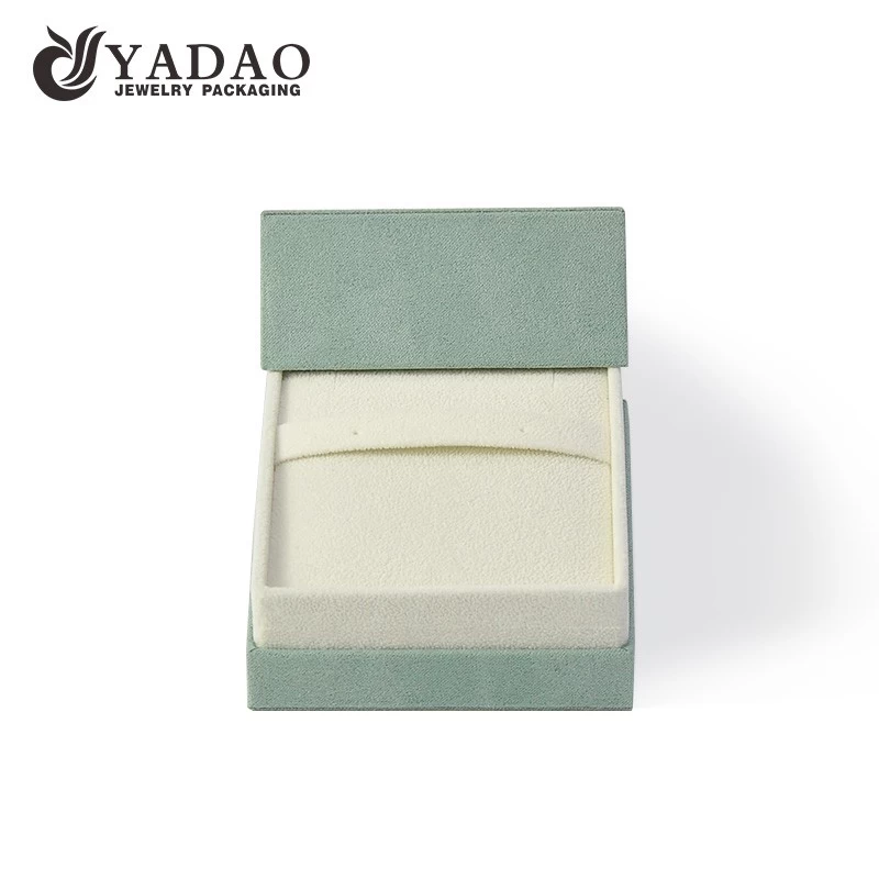 light green color suede cover cardboard box jewelry paper packaging box earring box with separated lid