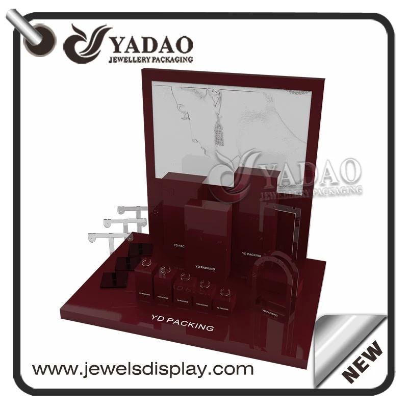 luxury customize acrylic jewelry displays window shop jewelry hign end finish jewelry display set acrylic displays ring necklace pendant stand