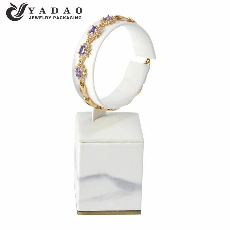 marble texture white leather luxury high end bangle bracelet display stand jewelry show
