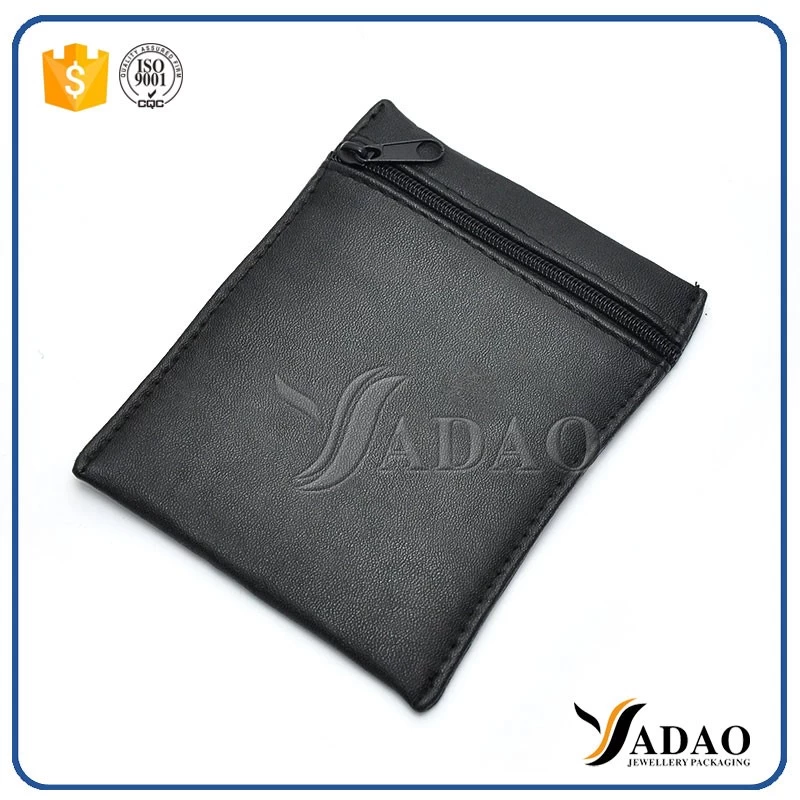 quality customize black pu leather zipper pouch jewelry packaging pouch pu jewelry bag zipper closure pouch