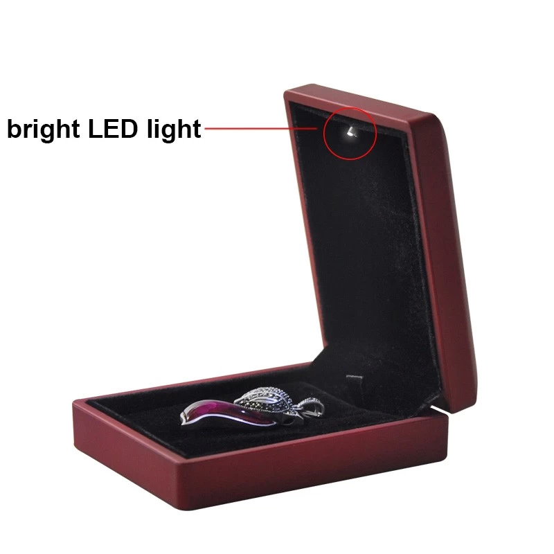wholesales plastic rubber metal pu leather bright LED jewelry box ring pendant bracelet bangle packaging box jewelry storage LED display