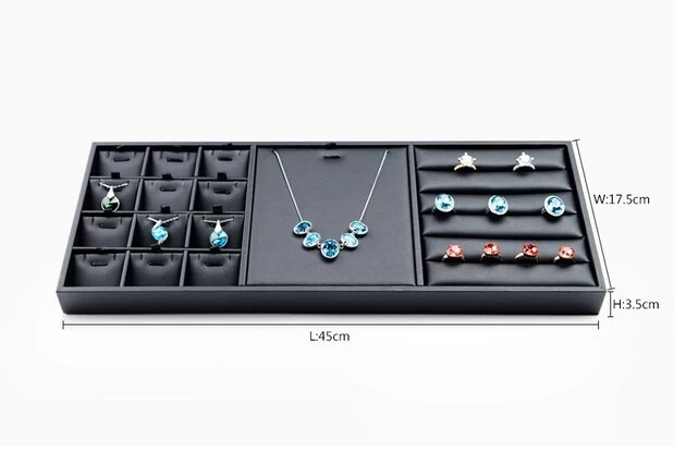 wooden display tray multi-function jewelry tray ring earring pendant necklace display tray customize black pu leather finish jewelry display tray