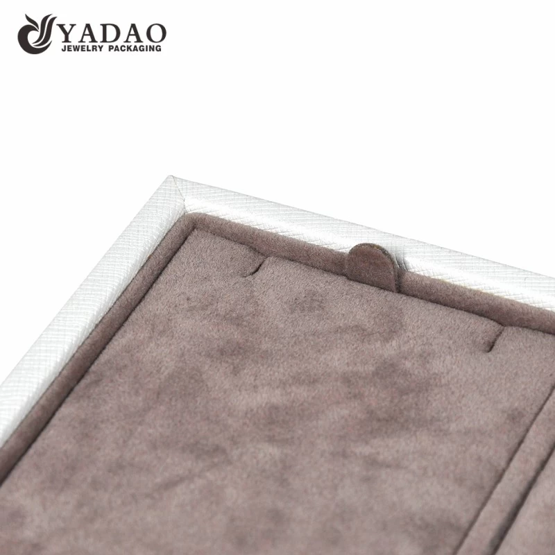 wooden display tray wrapped by pu leather and microfiber insert tray jewelry display tray set