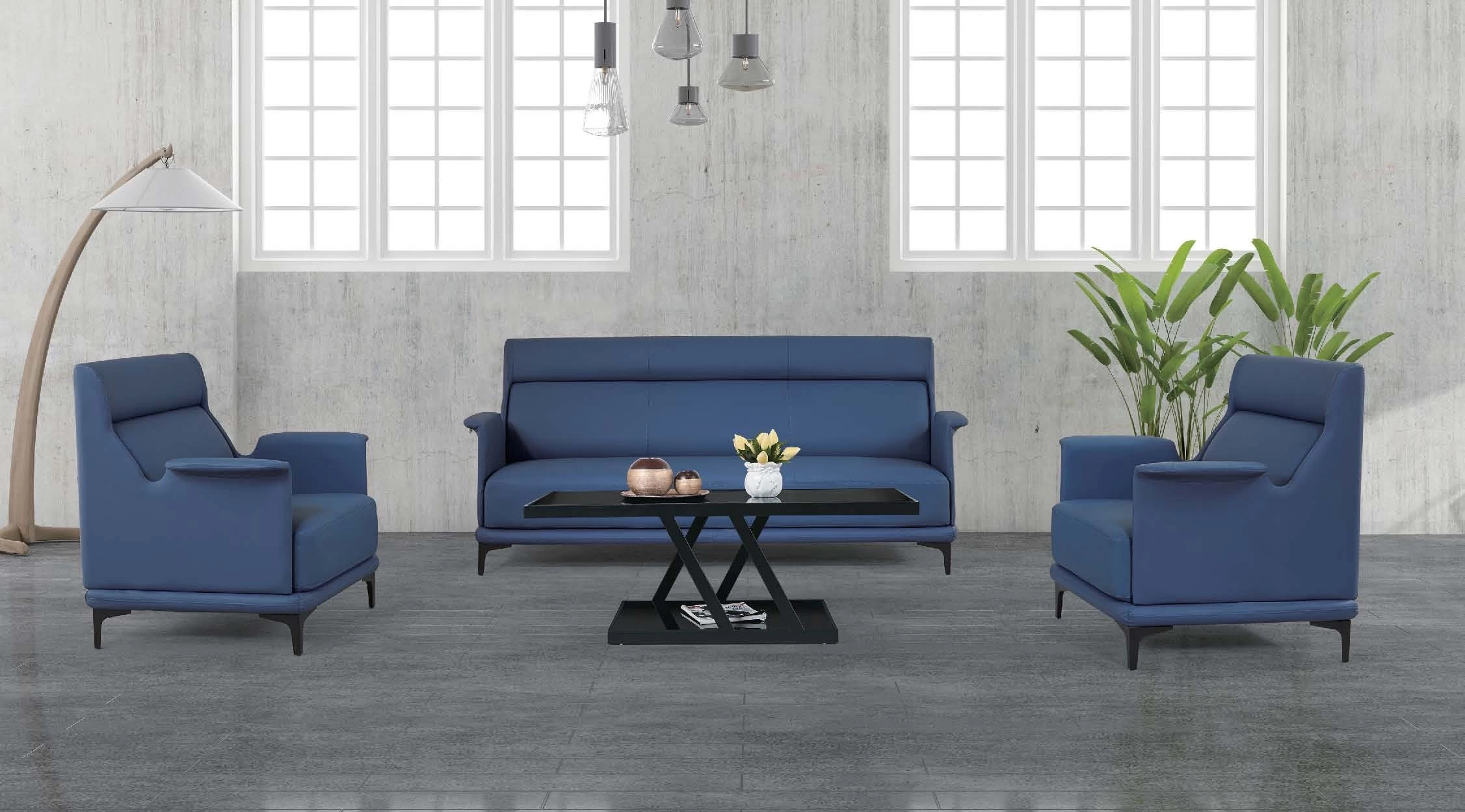 Newcity S-917-1 High Quality Pu Sofa Sturdy Wooden frame Metal Leg Bold and Retro Elegant Vintage Design Natural Leather Texture and Grain Office Sofa  Supplier Foshan China