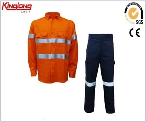 Kiina 100% puuvillaa Safety Work Uniform toimittaja, HIVI työ paita ja housut valmistaja valmistaja