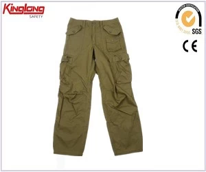 China 100%cotton fabric khaki color workwear cargo pants with multi pockets for men manufacturer