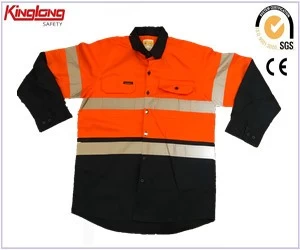 Китай 2-цветная рубашка 100% хлопок Drill 2-тонная рубашка Светоотражающий длинный рукав 100% хлопок 2-цветная рубашка производителя