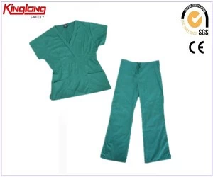 China 2016 hospital wear cotton/polyester V neck uniform,2016 hospital wear cotton/polyester V neck uniform design nursing nurse uniforms set manufacturer