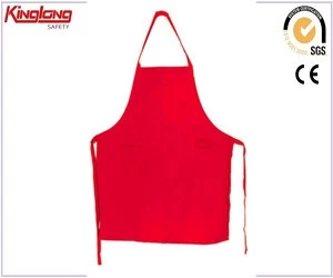 الصين 2016 hot sale new arrival summer apron, 65&polyester35%cotton fabric red apron with one chest الصانع