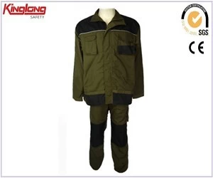 China Ternos de vestuário de trabalho de tecido de algodão verde exército, preço uniforme de vestuário de trabalho masculino de alta qualidade fabricante