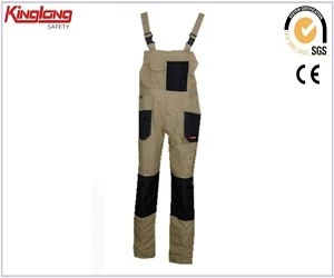 China Black and grey color combination T/C fabric working bib pants,High quality mens workwear bib overalls manufacturer