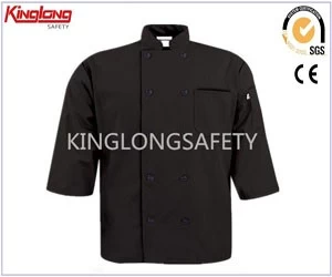 Chiny Czarna kurtka szefa kuchni z krótkimi rękawami, bawełniany płaszcz szefa kuchni na lato producent
