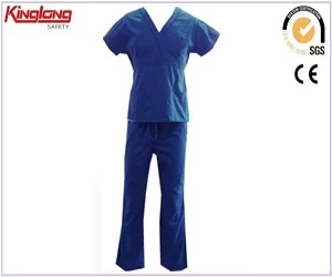China Blauw unisex ziekenhuis uniform ontwerp, hoogwaardige katoenweefsel verpleegkunde scrubs fabrikant