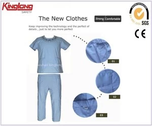 China Blue professional style poly cotton hospital uniforms,High quality unisex nurse scrubs for sale manufacturer