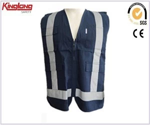 Čína Modrá pracovní vesta z bavlněné tkaniny na prodej, dodavatel pracovní reflexní vesty z Číny výrobce