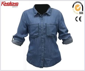 China Fornecedor chinês de camisa jeans respirável, fabricante de vestuário de trabalho chinês Camisa jeans fabricante